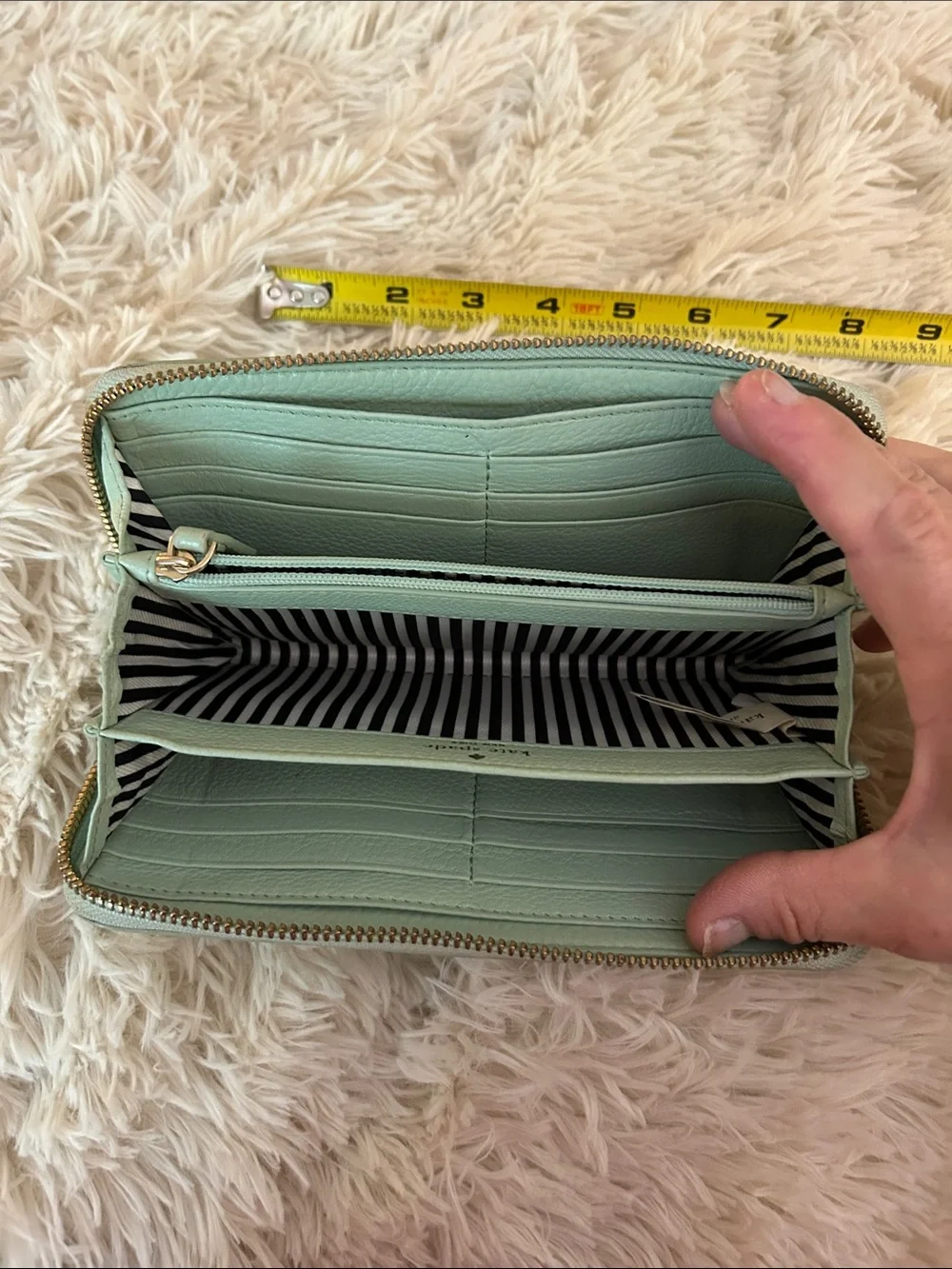 kate spade mint green zip-around pebbled leather wallet
